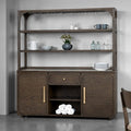 FM34021DW-HB  2 pc Vellara dark walnut finish wood stone top transitional style 70" 2 door dining server sideboard cabinet buffet and hutch