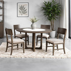 FM34021DW-RT-5PC 5 pc Vellara dark walnut finish wood 54" round stone center top dining table set
