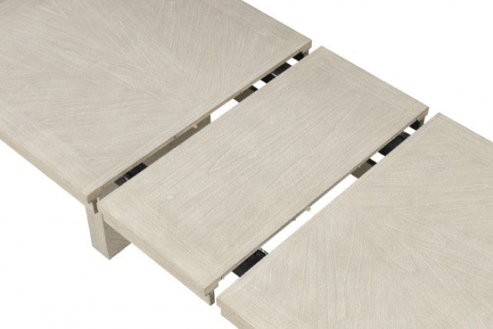 FM3410NT-6PC 6 pc Hagerman natural finish wood modern farmhouse dining table set fabric seats and bench