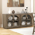 FM3411AK-SV Clements oak finish wood modern dining server buffet cabinet glass front doors