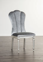 FM3416SV-T-7PC 7 pc Hannoria silver finish wood turned fluted leg dining table set light grey chairs