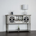 FM3416SV-SV Hannoria silver finish wood turned fluted leg dining buffet server sideboard cabinet