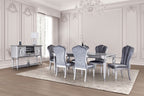FM3416SV-T-7PC 7 pc Hannoria silver finish wood turned fluted leg dining table set light grey chairs