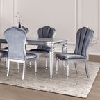 FM3416SV-T-7PC 7 pc Hannoria silver finish wood turned fluted leg dining table set light grey chairs