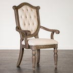 FM3418AK-T-7PC 7 pc Oakham weathered oak finish wood pedestal trestle base dining table set shield back chairs