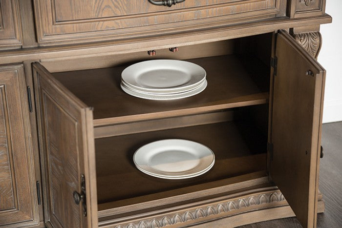 FM3418AK-SV  Oakham weathered oak finish wood server sideboard buffet cabinet