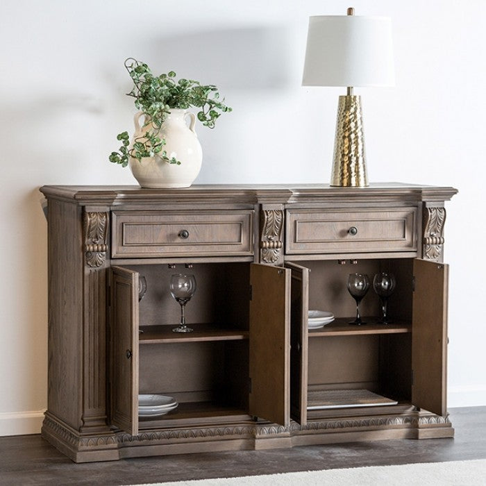 FM3418AK-SV  Oakham weathered oak finish wood server sideboard buffet cabinet