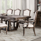 FM3418AK-T-7PC 7 pc Oakham weathered oak finish wood pedestal trestle base dining table set shield back chairs