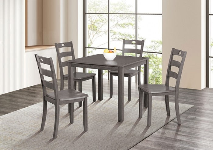FM3419GY-5PK 5 pc Lubbock grey finish wood dining table set ladder back chairs