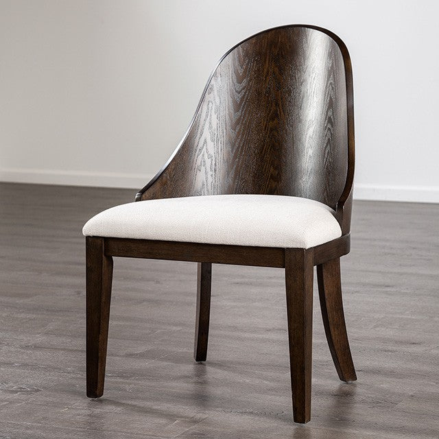 FM3420BR-SC-2PK Set of 2 Morden dark walnut finish wood mid-century modern curved back dining chairs
