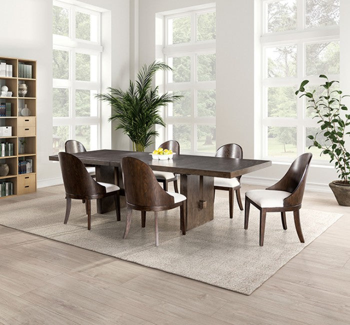 FM3420BR-T-7PC 7 pc Morden dark walnut finish wood mid-century modern dining table set