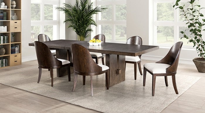 FM3420BR-T-7PC 7 pc Morden dark walnut finish wood mid-century modern dining table set