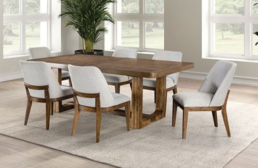 FM3421BR-T-7PC 7 pc Mandal chestnut finish wood mid-century modern dining table set