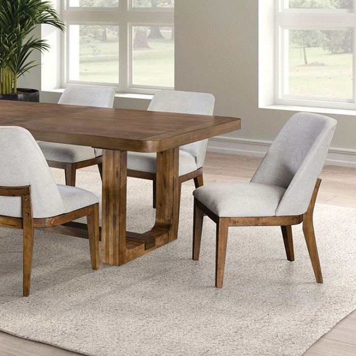 FM3421BR-T-7PC 7 pc Mandal chestnut finish wood mid-century modern dining table set