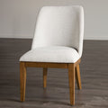 FM3421WH-SC-2PK Set of 2 Mandal chestnut finish wood mid-century modern white fabric curved back dining chairs
