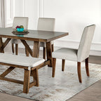 FM3422BR-6PC 6 pc Loson brown rustic finish wood dining table set upholstered chairs and bench