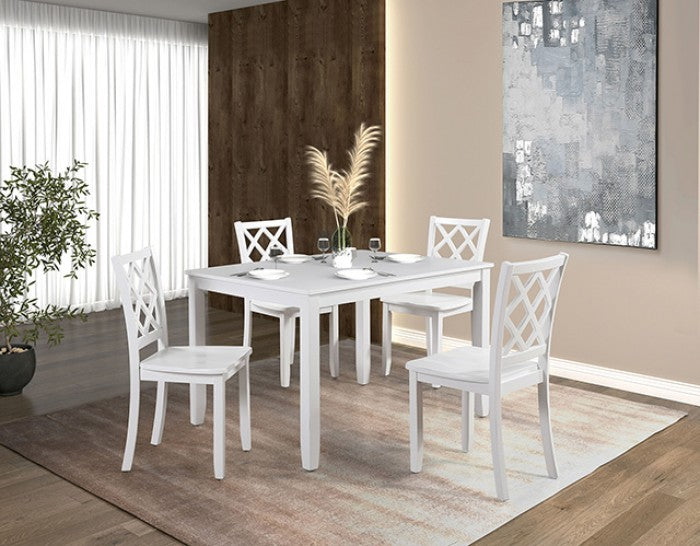 FM3424WH-T-5PK 5 pc Yamhill white finish wood dining table set wood top seats