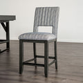 FM3425BL-PC-2PK Set of 2 Potton grey finish wood counter height dining chairs blue grey fabric