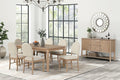 FM3426NT-7PC 7 pc Rheinfall natural finish wood dining table set beige upholstered chairs