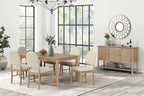 FM3426NT-7PC 7 pc Rheinfall natural finish wood dining table set beige upholstered chairs