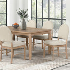 FM3426NT-7PC 7 pc Rheinfall natural finish wood dining table set beige upholstered chairs