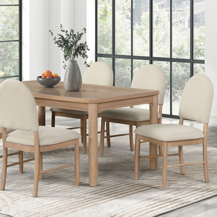 FM3426NT-7PC 7 pc Rheinfall natural finish wood dining table set beige upholstered chairs