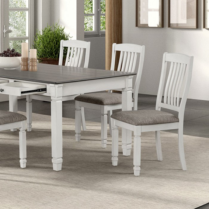 FM3427WH-7PC 7 pc Pendola rustic antique white finish wood two tone farmhouse dining table set with drawers