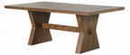 FM3428AK-7PC 7 pc Johannes rustic oak finish wood rustic farmhouse dining table set fabric seats trestle base