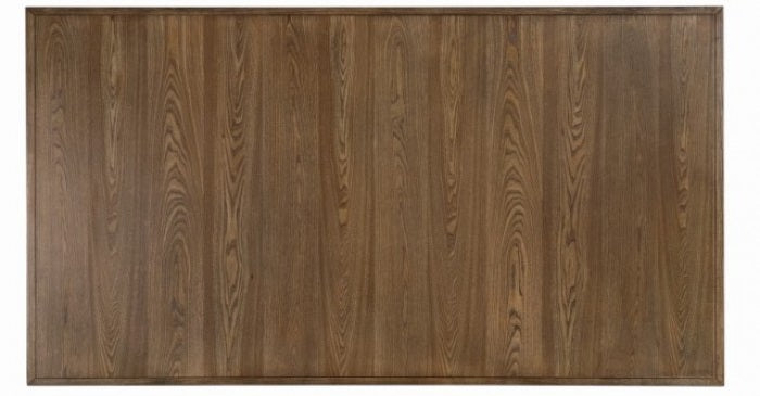 FM3428AK-7PC 7 pc Johannes rustic oak finish wood rustic farmhouse dining table set fabric seats trestle base