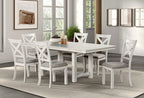 FM3429WH-7PC 7 pc Ferrone rustic white oak finish wood rustic farmhouse dining table set with end leaves