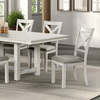 FM3429WH-7PC 7 pc Ferrone rustic white oak finish wood rustic farmhouse dining table set with end leaves
