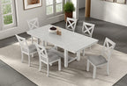 FM3429WH-7PC 7 pc Ferrone rustic white oak finish wood rustic farmhouse dining table set with end leaves