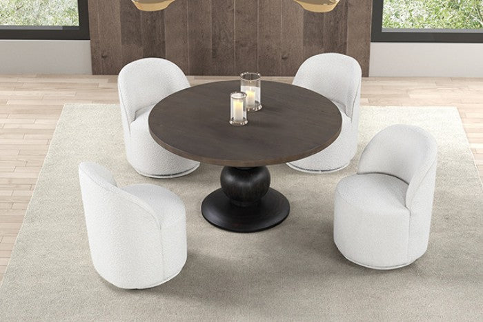 FM3430ES-5PC 5 pc Essen rustic oak dark walnut finish wood 54" round dining table set casters on chairs