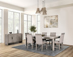 FM3597GY-7PC 7 pc Vestby stone grey finish wood dining table set grey fabric chairs