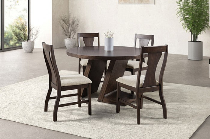 FM3600ES-RT-5PC 5 pc Holsworthy espresso finish wood angled pedestal 54" round dining table set