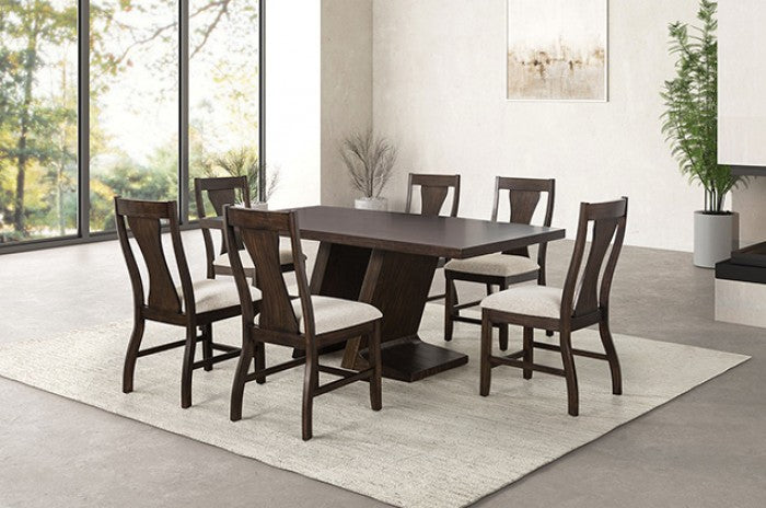 FM3600ES-7PC 7 pc Holsworthy espresso finish wood angled pedestal dining table set