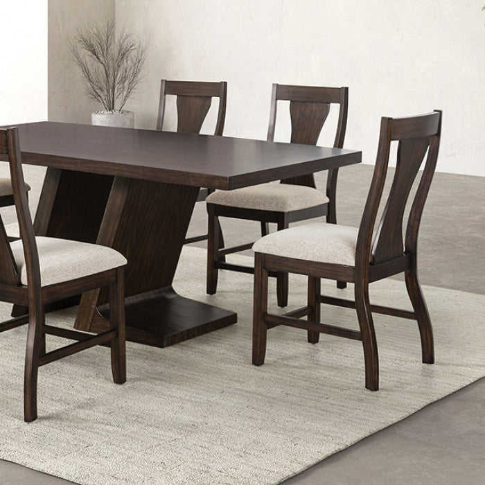 FM3600ES-7PC 7 pc Holsworthy espresso finish wood angled pedestal dining table set