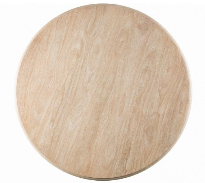 FM3601NT-RT-5PC 5 pc Orbetello distressed natural finish wood transitional 54" round dining table set with fabric seats