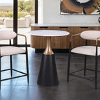 FM37002BK-PT-3PC 3 pc Streatham black white and gold 28" round bar table set with stone top