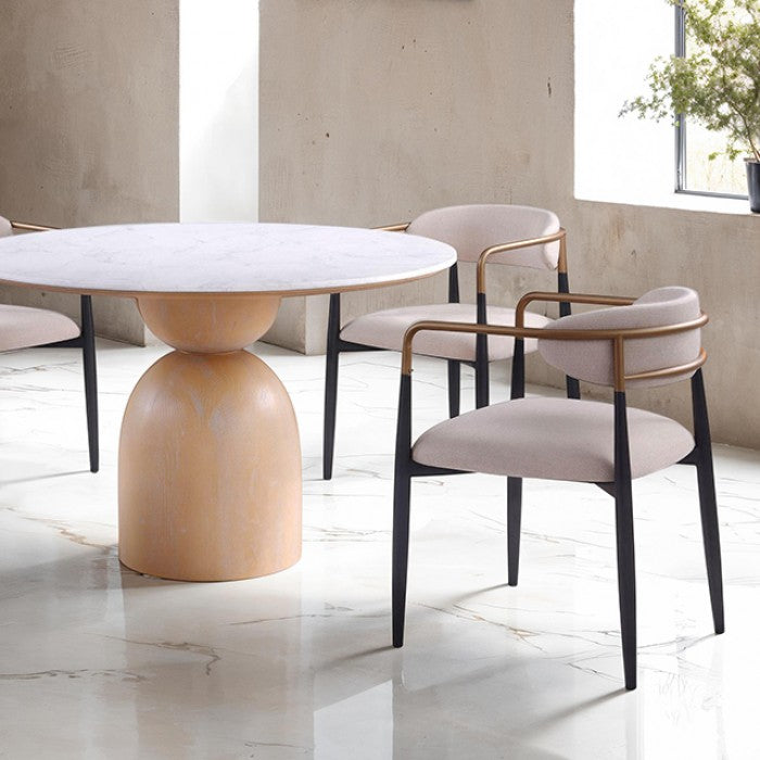 FM37003NT-5PC 5 pc Neasden natural finish wood pedestal 47" round engineered stone top dining table set