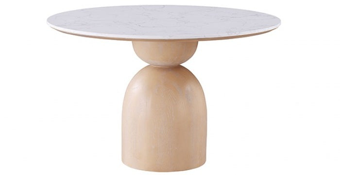FM37003NT-5PC 5 pc Neasden natural finish wood pedestal 47" round engineered stone top dining table set