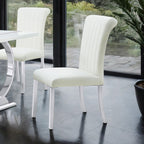 FM37007SV-WH-5PC 5 pc Holbaek silver finish base white top modern 60" dining table set white fabric chairs