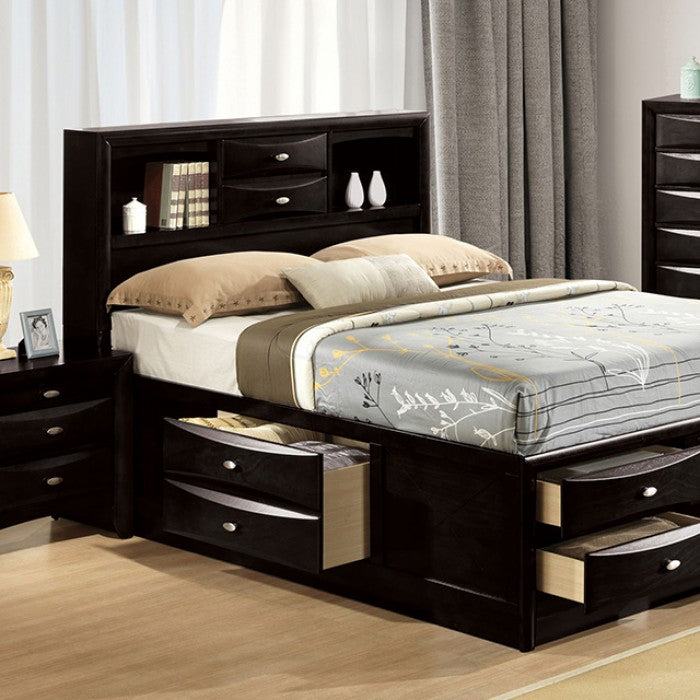 FM7210BK-4PC 4 pc Zosimo black finish rounded front queen captains storage bed with drawers bedroom set