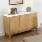 FM37009NT-SV Tangier natural finish wood white marble top storage server sideboard buffet cabinet