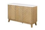 FM37009NT-SV Tangier natural finish wood white marble top storage server sideboard buffet cabinet