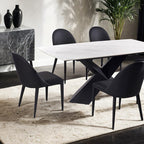 FM3700BK-7PC 7 pc Lenvik black powder coated base and white ceramic top modern dining table set