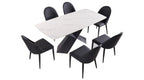 FM3700BK-7PC 7 pc Lenvik black powder coated base and white ceramic top modern dining table set