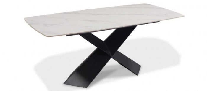 FM3700BK-7PC 7 pc Lenvik black powder coated base and white ceramic top modern dining table set