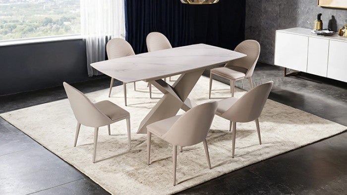 FM3700BR-7PC 7 pc Lenvik brown powder coated base and white ceramic top modern dining table set