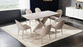 FM3700BR-7PC 7 pc Lenvik brown powder coated base and white ceramic top modern dining table set